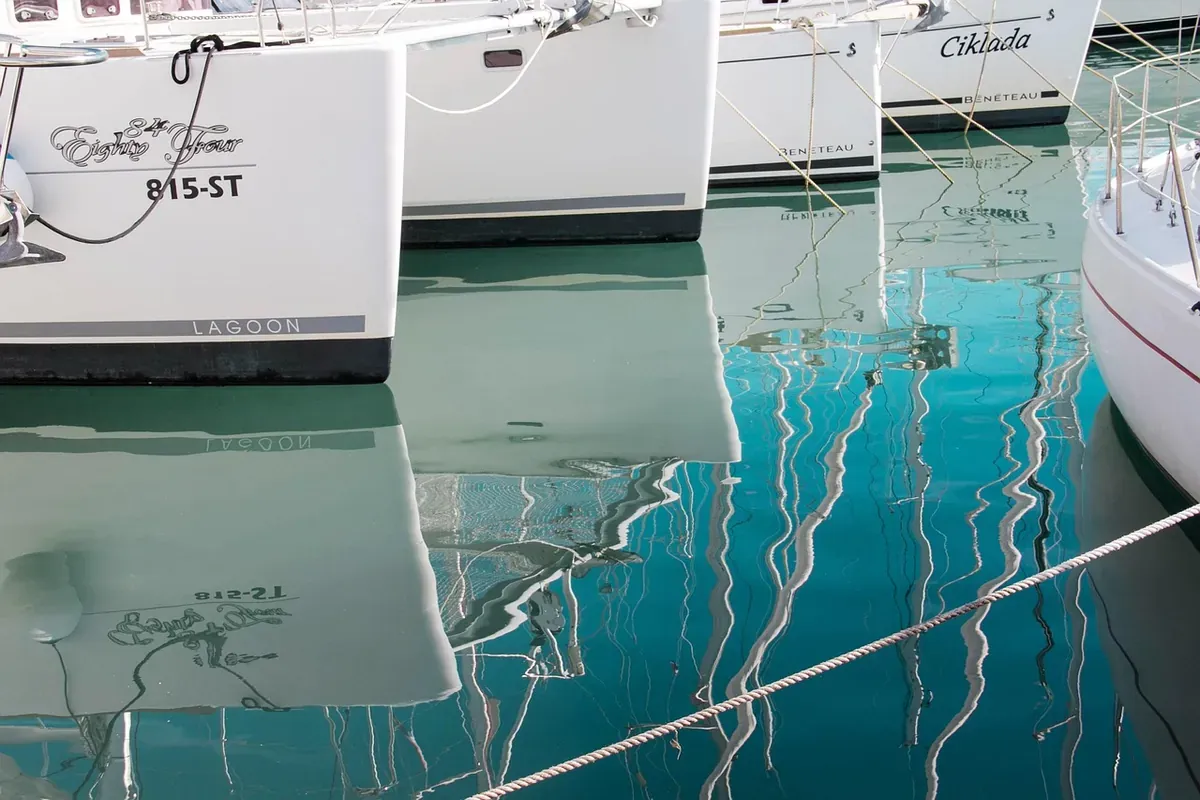 White boats lined up